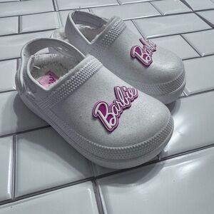 Barbie Kids White Slippers with Pink Logo